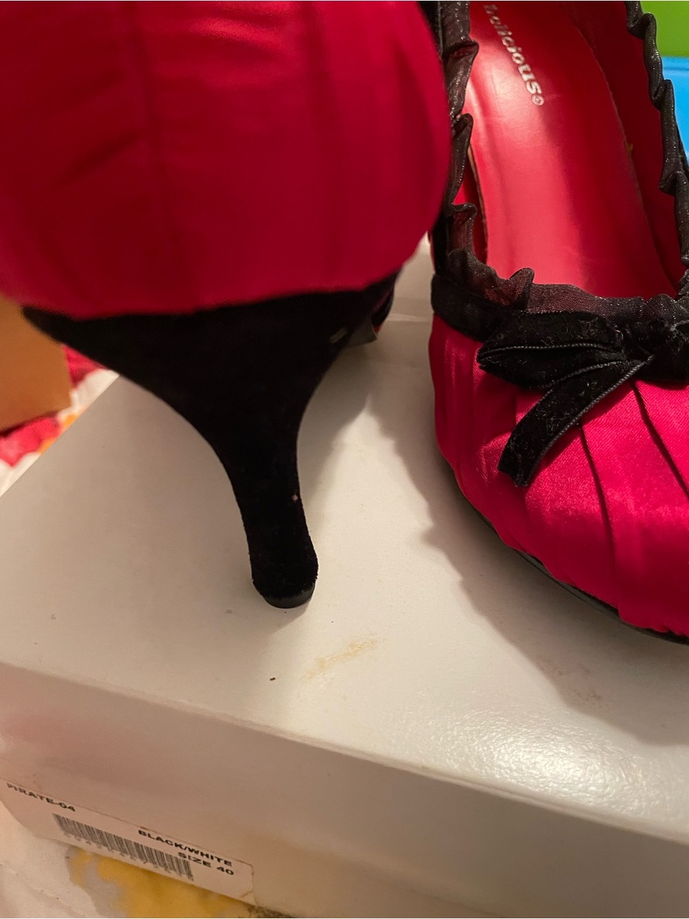Delicious Hot Pink Satin Flats with Black Velvet Trim and Bow - Picture 2 of 7